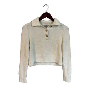 STRADIVARIUS Sweater Size Small White Crop Soft Cozy Collared